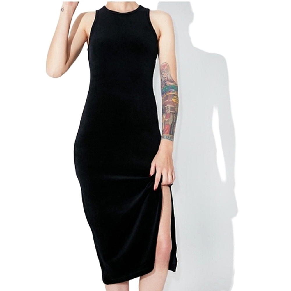 NWT Juicy Coutour Black Velour Midi Bodycon Dress XS